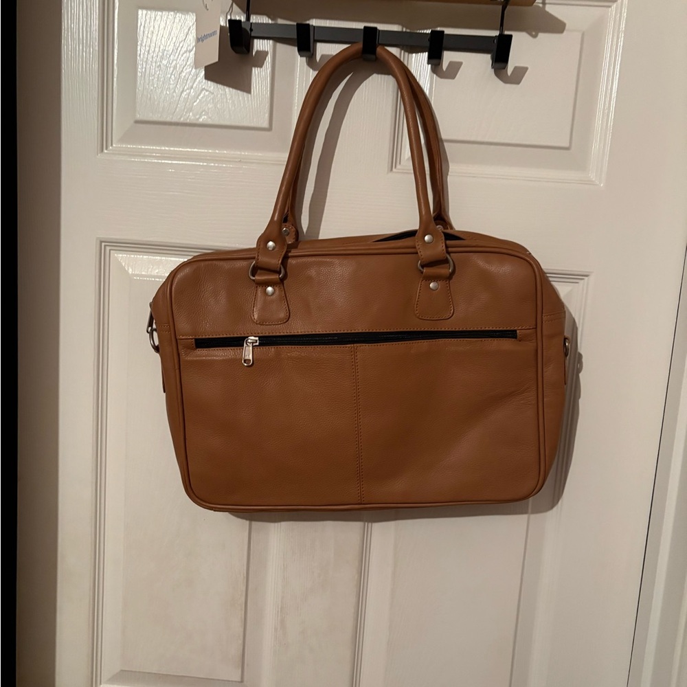 Twisted‎ x tan leather briefcase
